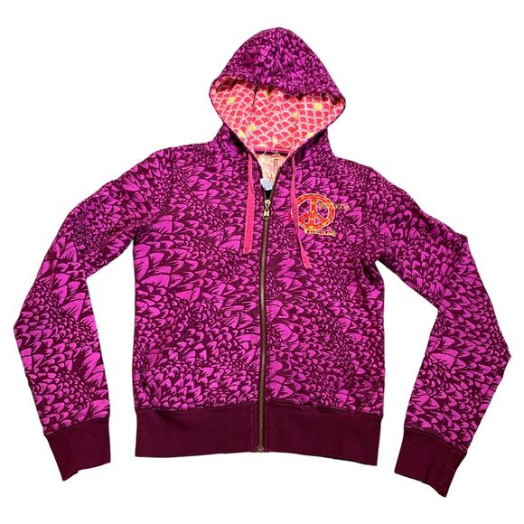 Vintage Y2K Billabong Surf Patterned Retro Full Zip Hoodie Sweatshirt Medium - Picture 1 of 5